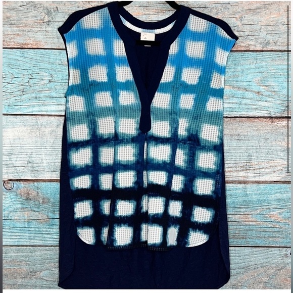 Anthropologie Postmark Egress Top XS Sleeveless Hi Low Blue Abstract Window - Picture 1 of 8